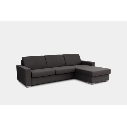 L-shaped folding corner lounge suite for everyday sleeping with a storage space LEKA right brown