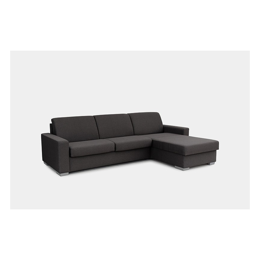 L-shaped folding corner lounge suite for everyday sleeping with a storage space LEKA right brown