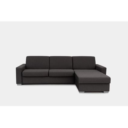 L-shaped folding corner lounge suite for everyday sleeping with a storage space LEKA right brown