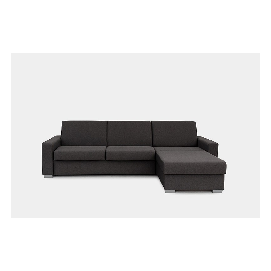 L-shaped folding corner lounge suite for everyday sleeping with a storage space LEKA right brown