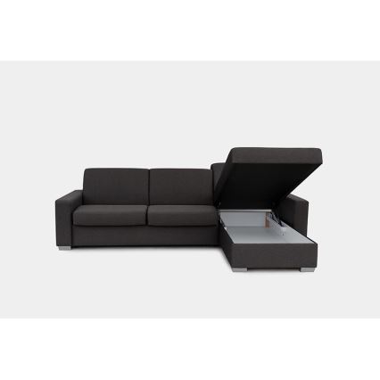 L-shaped folding corner lounge suite for everyday sleeping with a storage space LEKA right brown