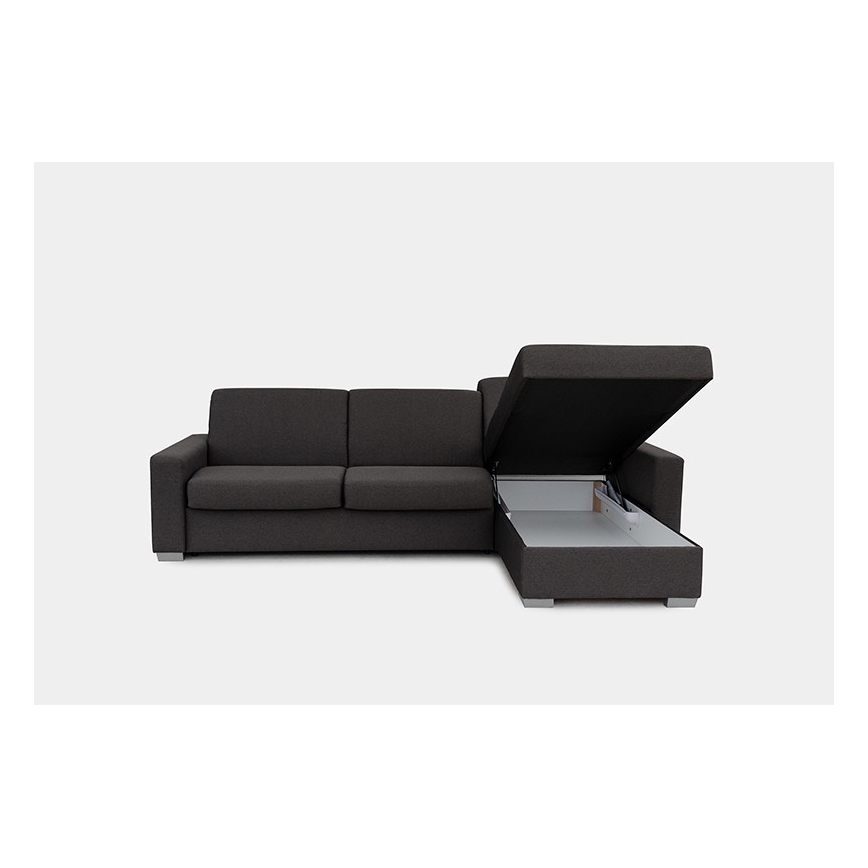 L-shaped folding corner lounge suite for everyday sleeping with a storage space LEKA right brown
