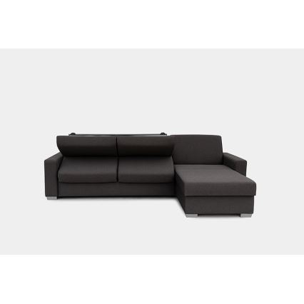 L-shaped folding corner lounge suite for everyday sleeping with a storage space LEKA right brown