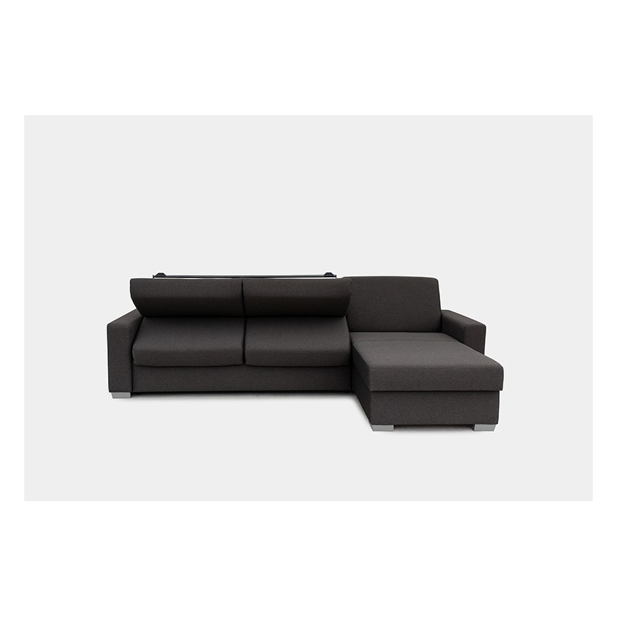 L-shaped folding corner lounge suite for everyday sleeping with a storage space LEKA right brown