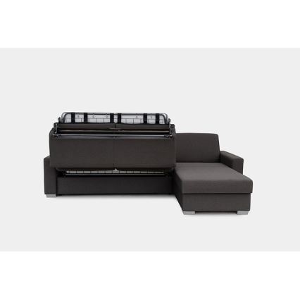 L-shaped folding corner lounge suite for everyday sleeping with a storage space LEKA right brown
