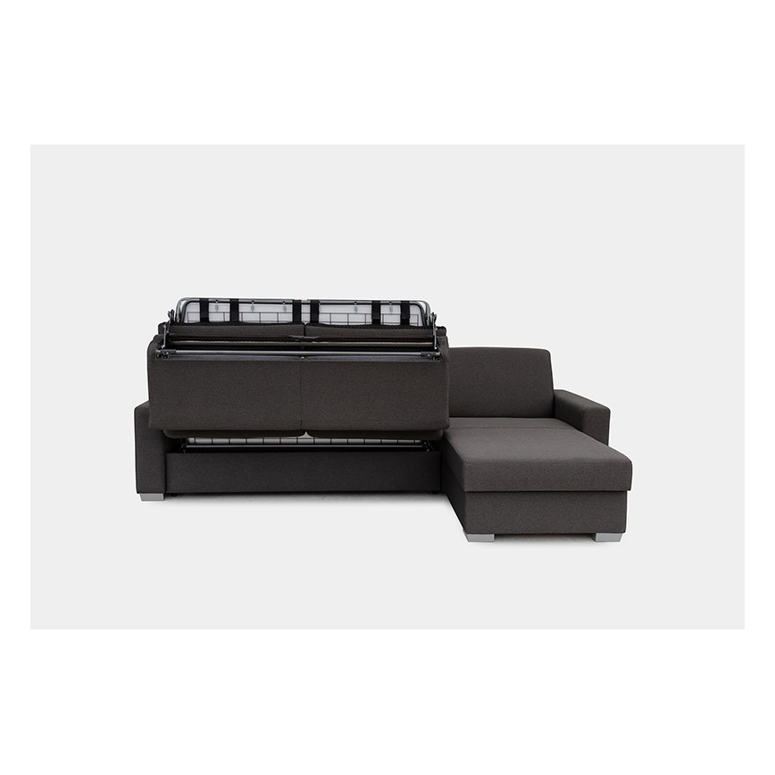 L-shaped folding corner lounge suite for everyday sleeping with a storage space LEKA right brown