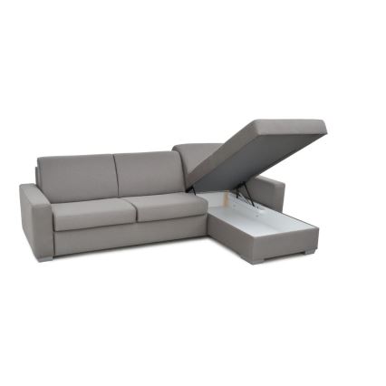 L-shaped folding corner lounge suite for everyday sleeping with a storage space LEKA right grey