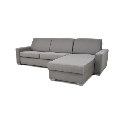 L-shaped folding corner lounge suite for everyday sleeping with a storage space LEKA right grey