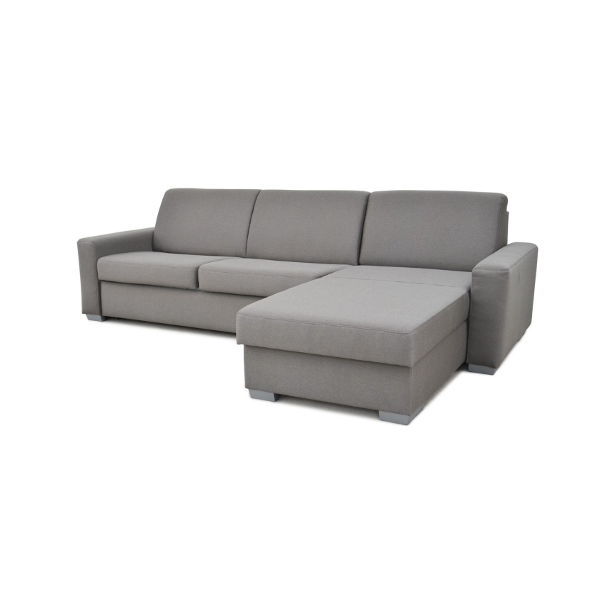 L-shaped folding corner lounge suite for everyday sleeping with a storage space LEKA right grey