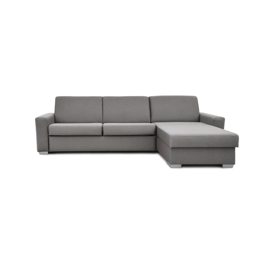 L-shaped folding corner lounge suite for everyday sleeping with a storage space LEKA right grey
