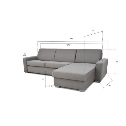 L-shaped folding corner lounge suite for everyday sleeping with a storage space LEKA right grey
