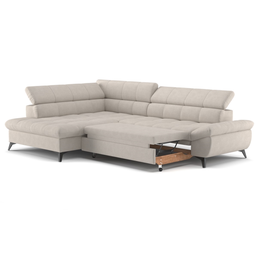 L-shaped folding corner lounge suite MARANO left beige