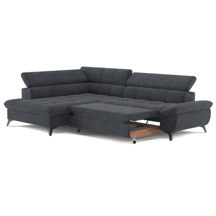 L-shaped folding corner lounge suite MARANO left black