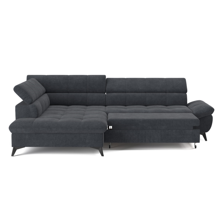 L-shaped folding corner lounge suite MARANO left black