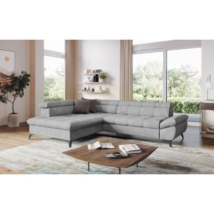 L-shaped folding corner lounge suite MARANO left grey