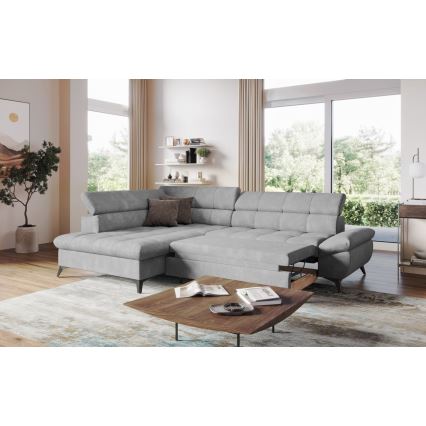 L-shaped folding corner lounge suite MARANO left grey