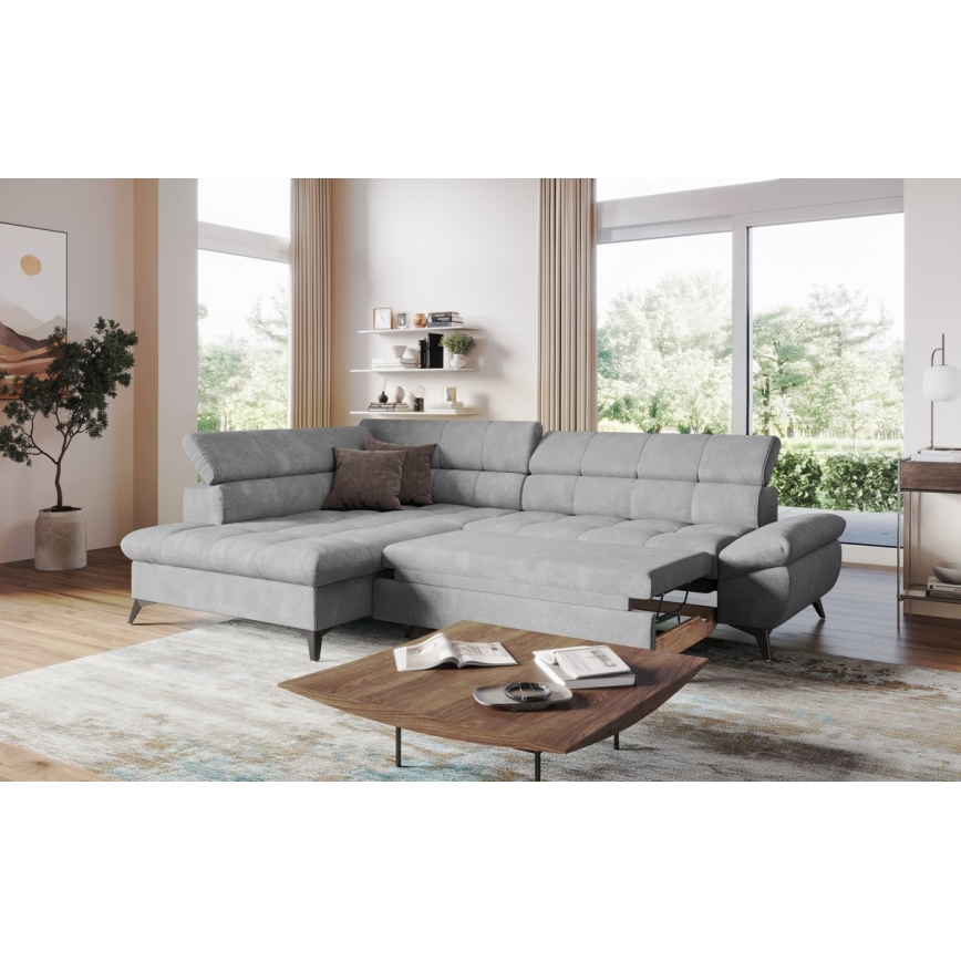 L-shaped folding corner lounge suite MARANO left grey
