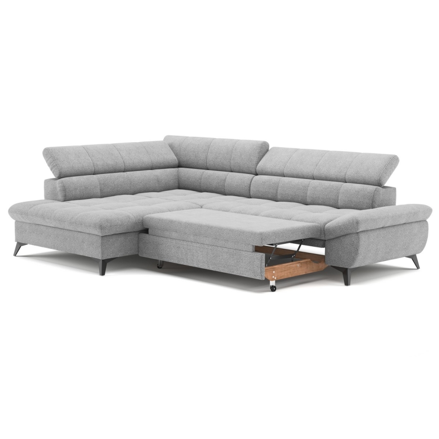 L-shaped folding corner lounge suite MARANO left grey