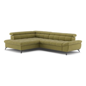 L-shaped folding corner lounge suite MARANO left olive