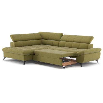 L-shaped folding corner lounge suite MARANO left olive