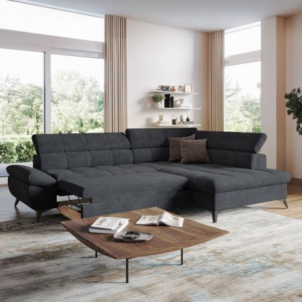 L-shaped folding corner lounge suite MARANO right black