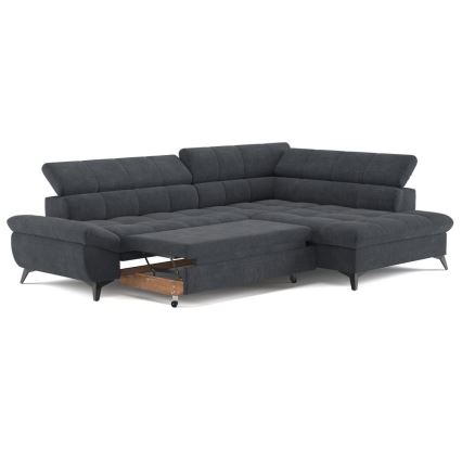 L-shaped folding corner lounge suite MARANO right black