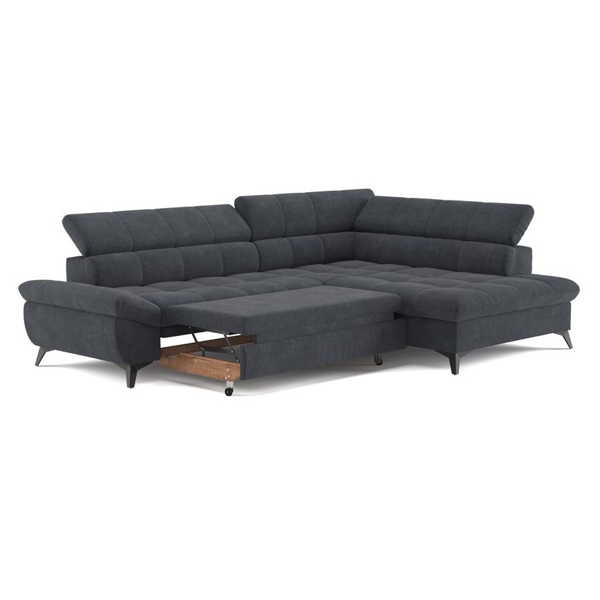 L-shaped folding corner lounge suite MARANO right black