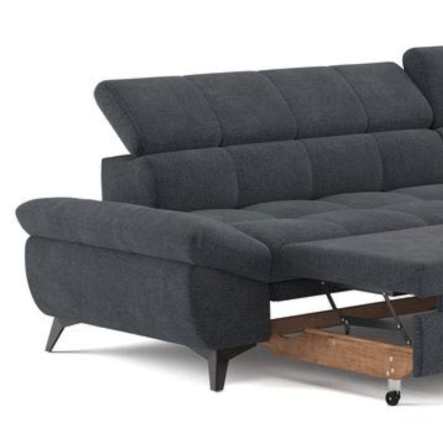 L-shaped folding corner lounge suite MARANO right black
