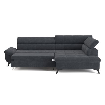 L-shaped folding corner lounge suite MARANO right black