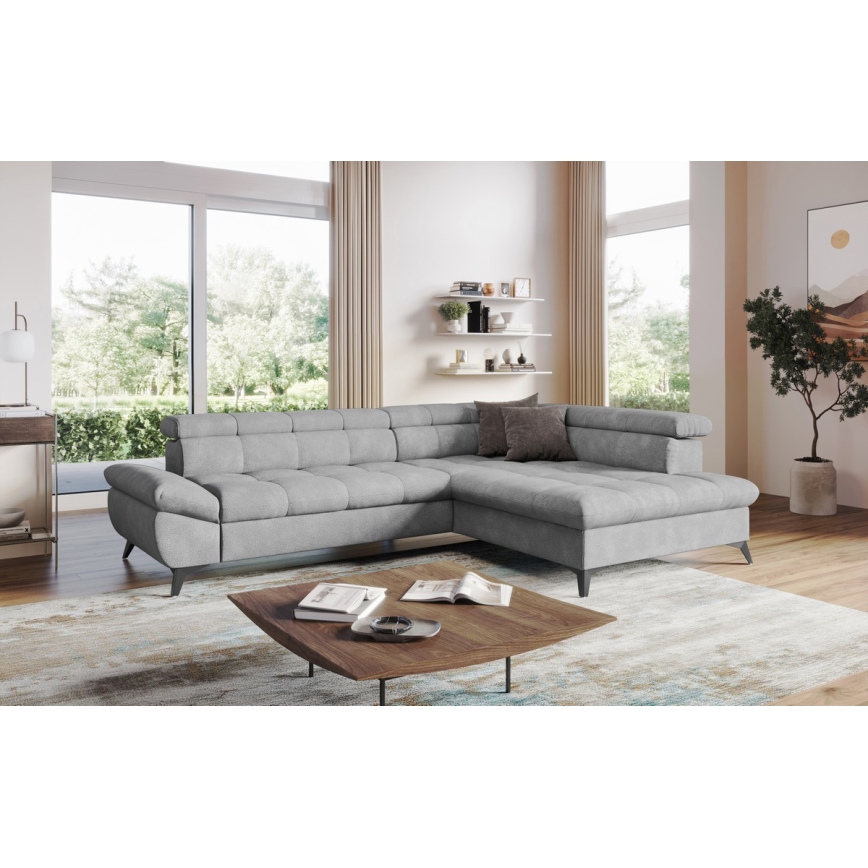 L-shaped folding corner lounge suite MARANO right grey