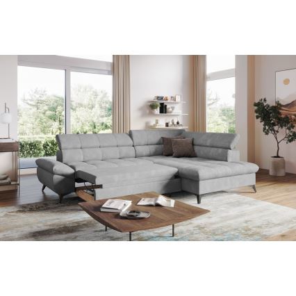 L-shaped folding corner lounge suite MARANO right grey