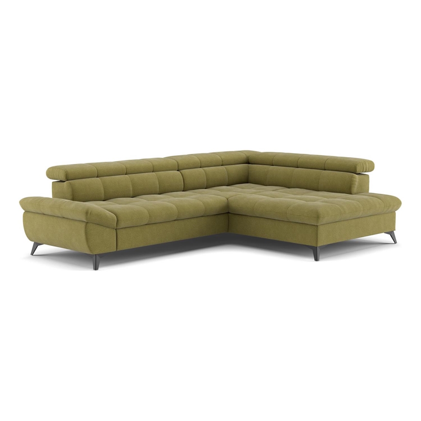 L-shaped folding corner lounge suite MARANO right olive