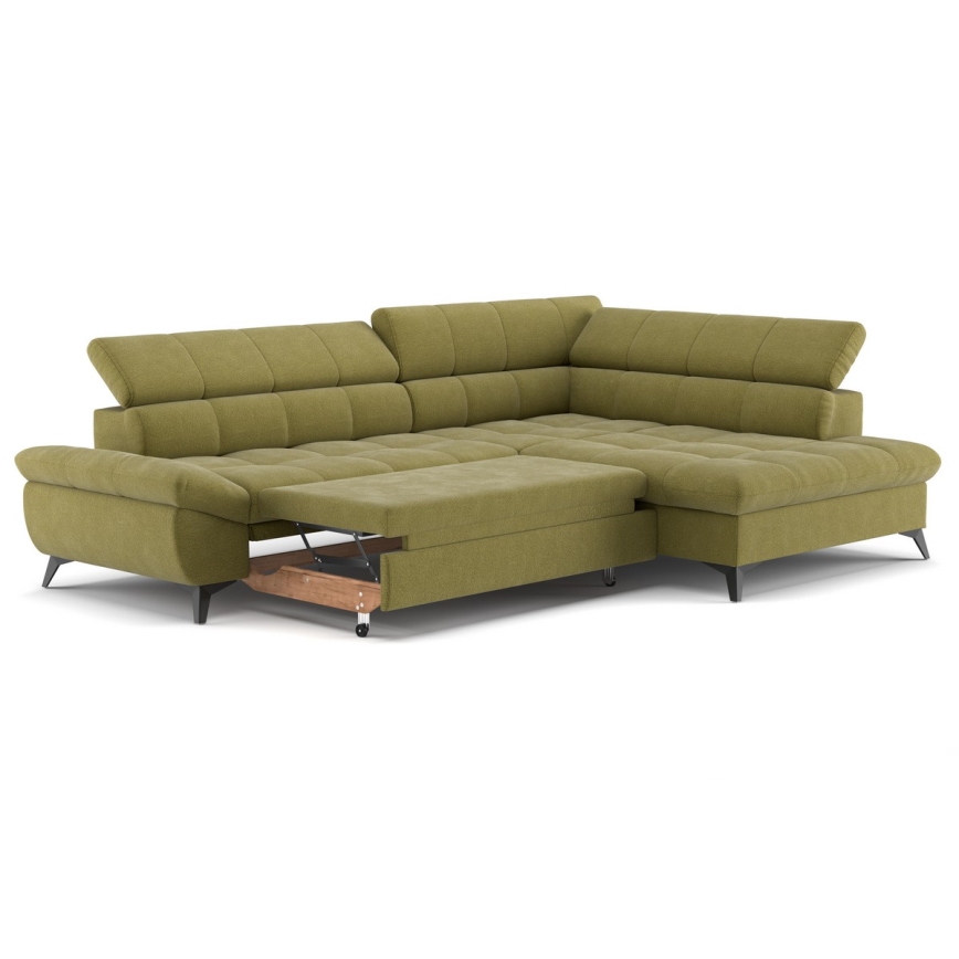 L-shaped folding corner lounge suite MARANO right olive