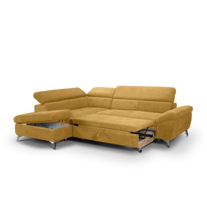 L-shaped folding corner lounge suite SALERNO left yellow