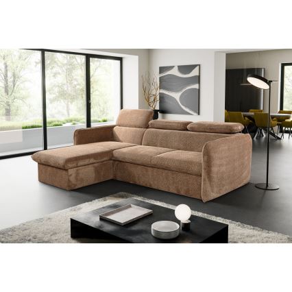 L-shaped folding corner lounge suite with a storage space BEJA beige left