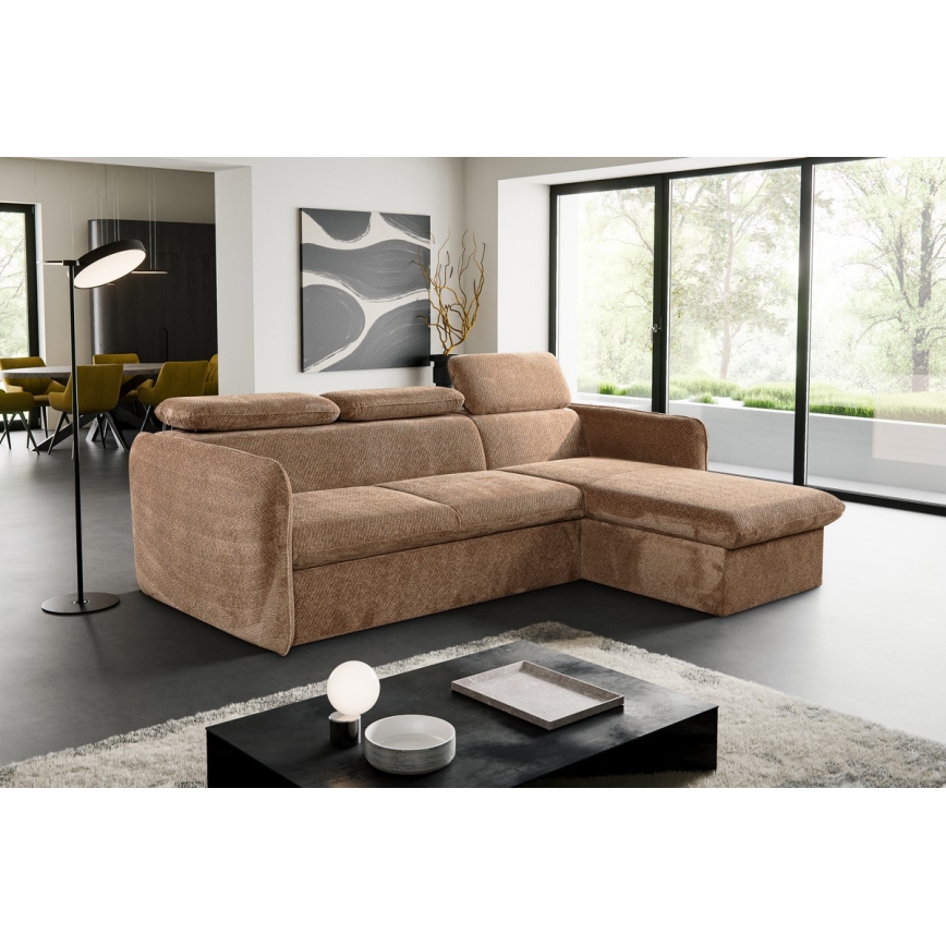 L-shaped folding corner lounge suite with a storage space BEJA beige right