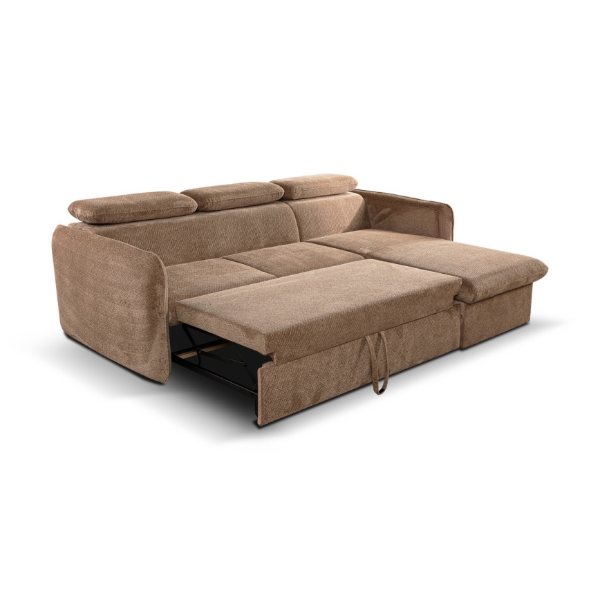 L-shaped folding corner lounge suite with a storage space BEJA beige right