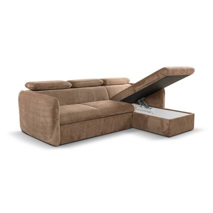 L-shaped folding corner lounge suite with a storage space BEJA beige right
