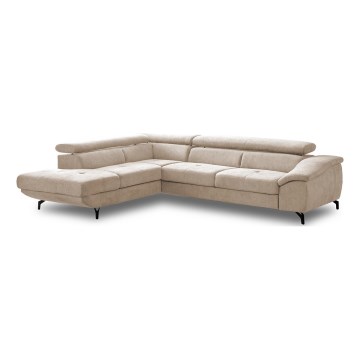 L-shaped folding corner lounge suite with a storage space BRESCIA left beige