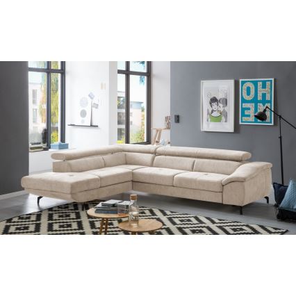 L-shaped folding corner lounge suite with a storage space BRESCIA left beige
