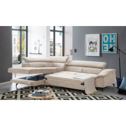 L-shaped folding corner lounge suite with a storage space BRESCIA left beige
