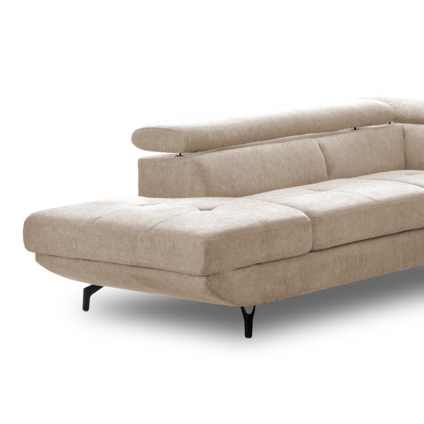 L-shaped folding corner lounge suite with a storage space BRESCIA left beige