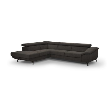 L-shaped folding corner lounge suite with a storage space BRESCIA left brown