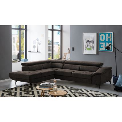 L-shaped folding corner lounge suite with a storage space BRESCIA left brown