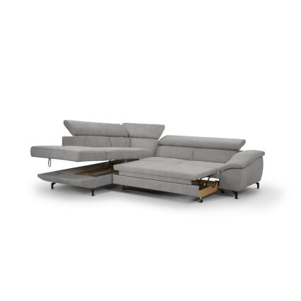 L-shaped folding corner lounge suite with a storage space BRESCIA left grey