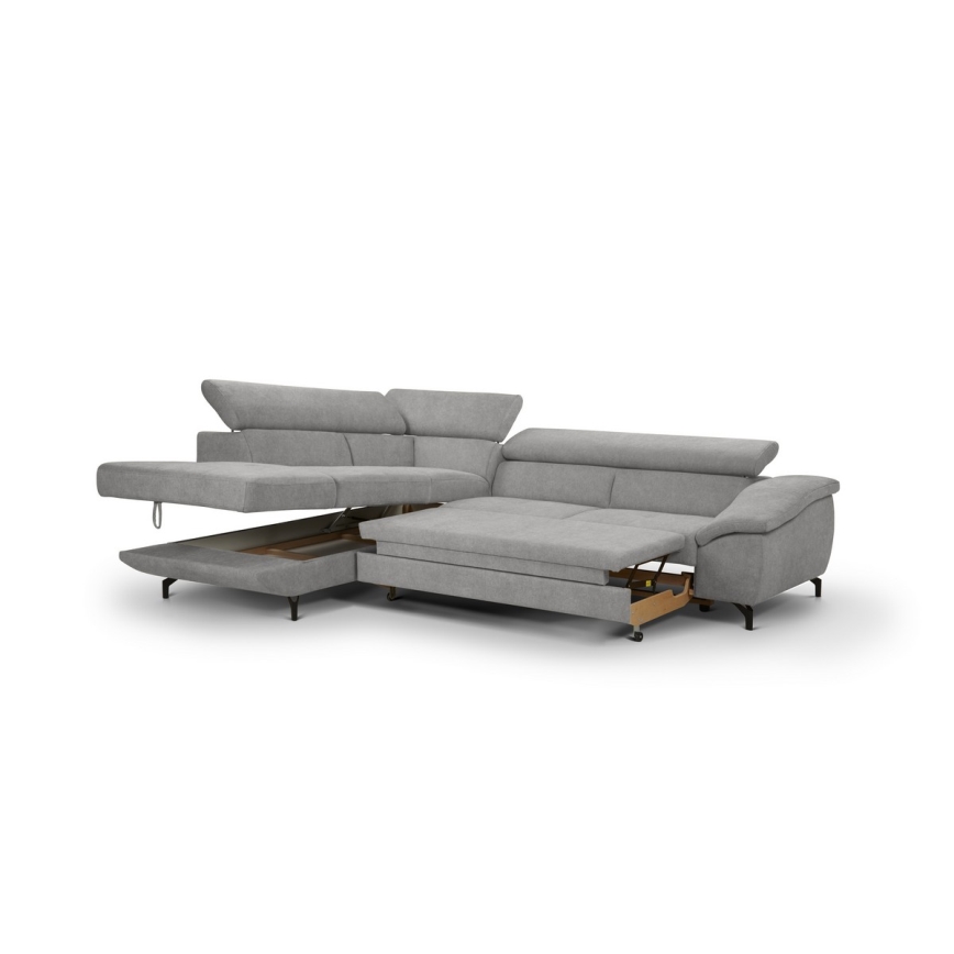 L-shaped folding corner lounge suite with a storage space BRESCIA left grey