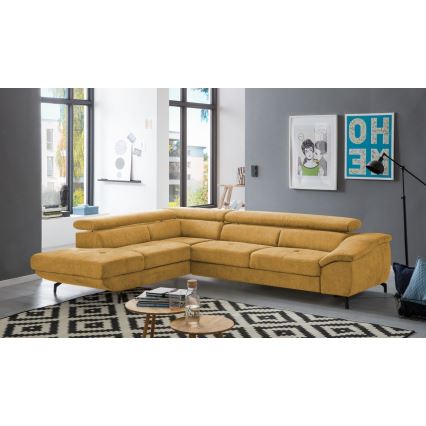 L-shaped folding corner lounge suite with a storage space BRESCIA left yellow