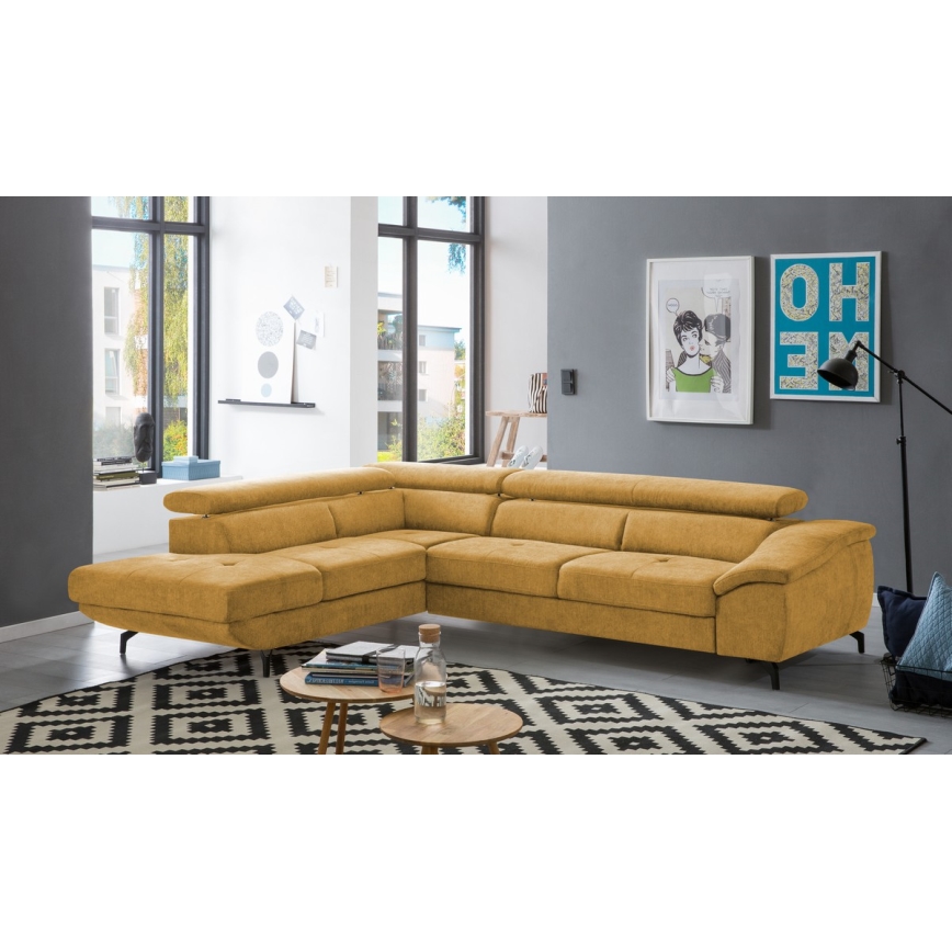 L-shaped folding corner lounge suite with a storage space BRESCIA left yellow