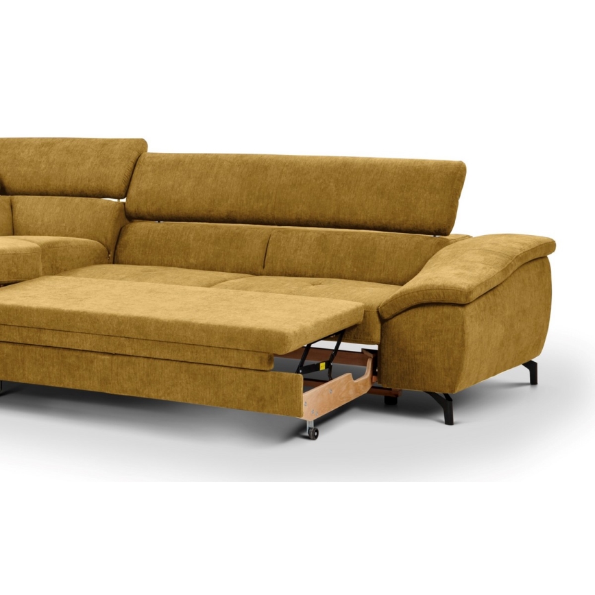 L-shaped folding corner lounge suite with a storage space BRESCIA left yellow