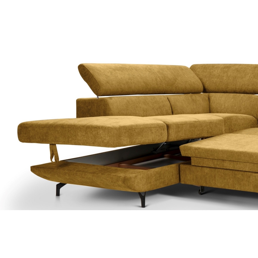 L-shaped folding corner lounge suite with a storage space BRESCIA left yellow